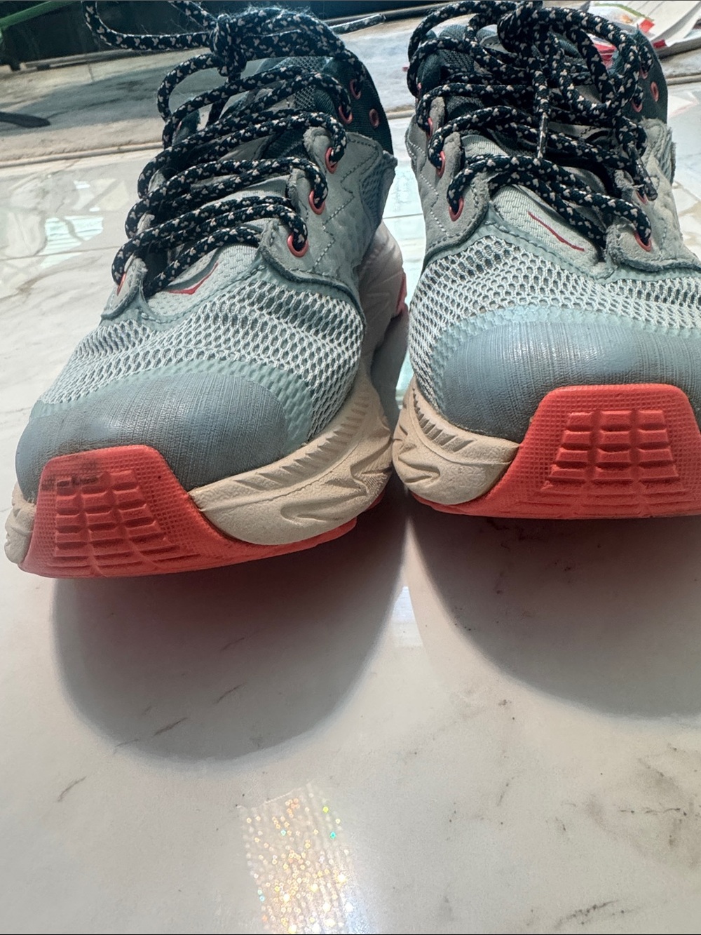 Used Hoka Women's Light Blue and Teal Running Sneakers with Coral Accents - Picture 8 of 9